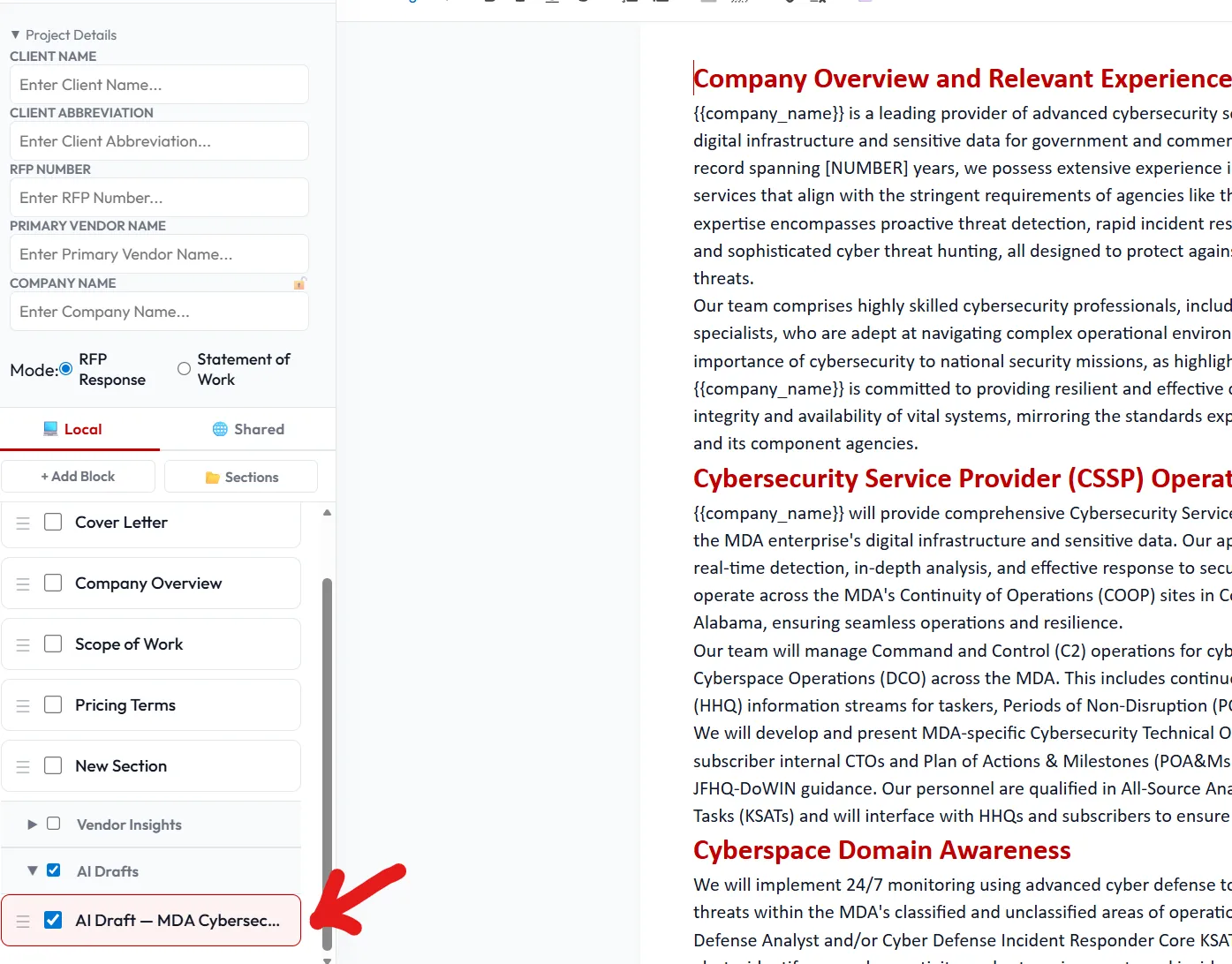 Example narrative produced by the AI