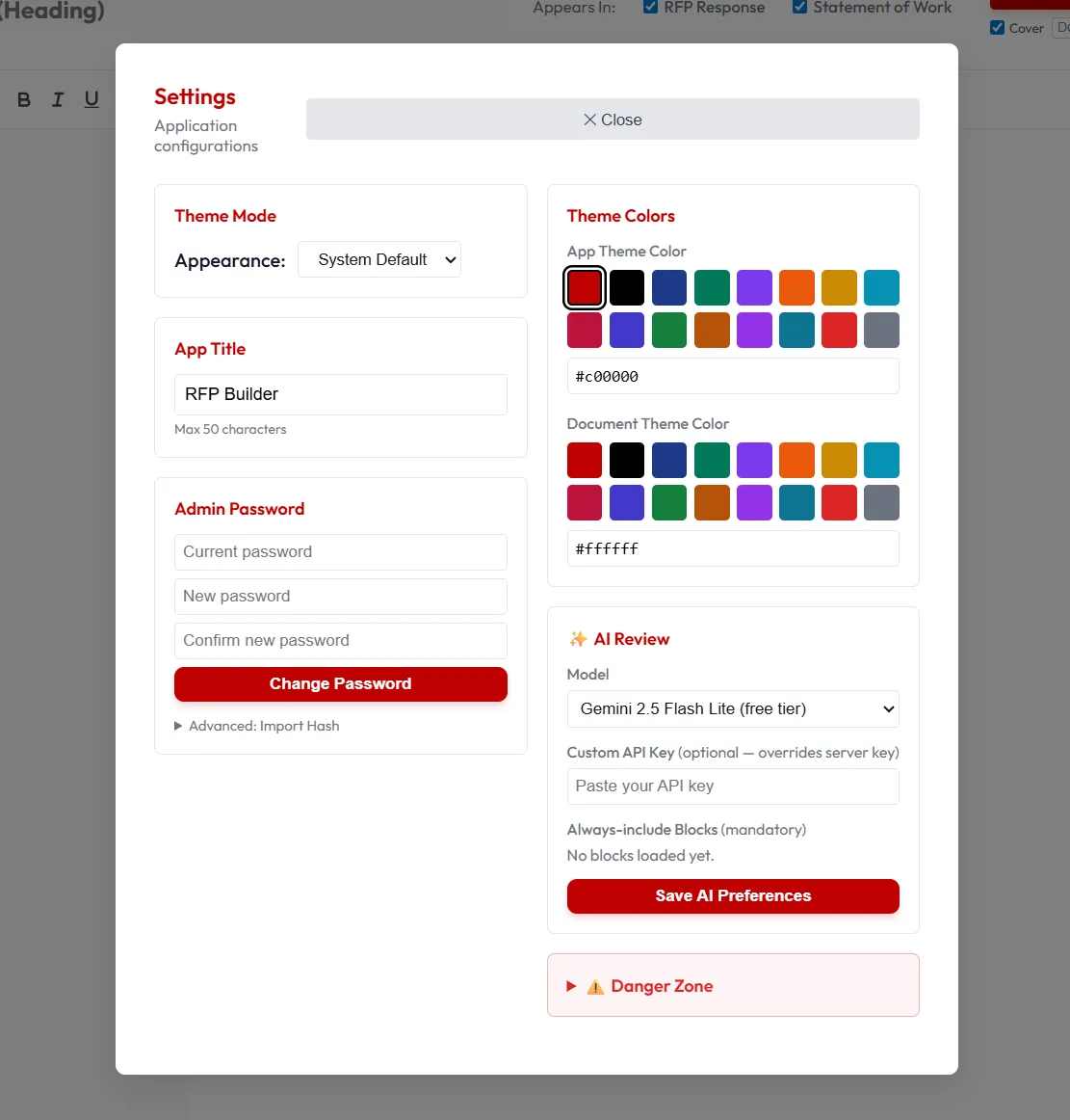 Settings menu overview